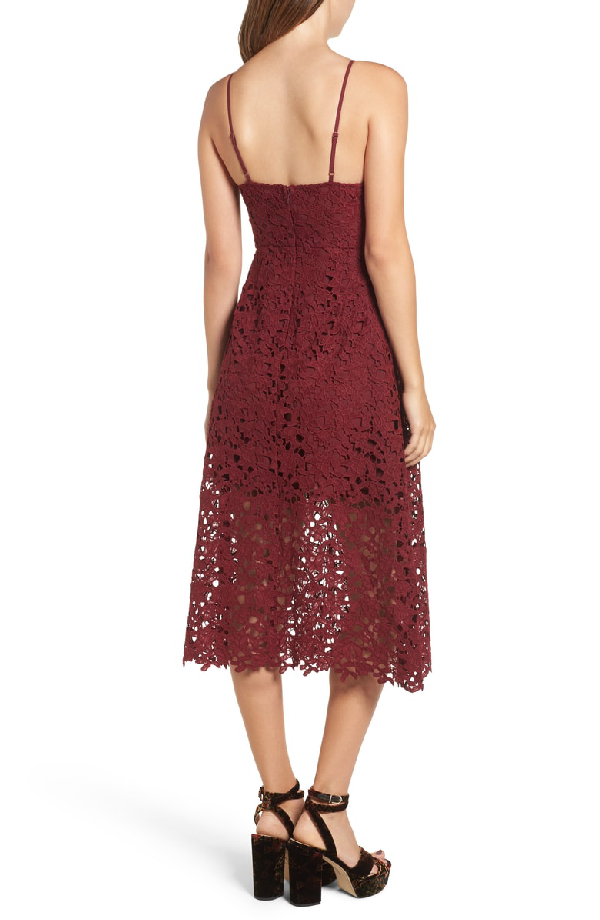 astr the label lace midi dress red tannin