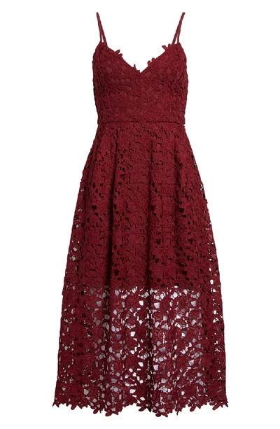 Shop Astr Lace Midi Dress In Red Tannin