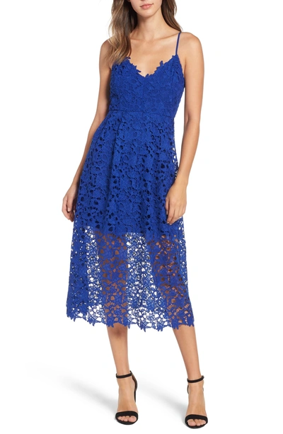Shop Astr Lace Midi Dress In Cobalt