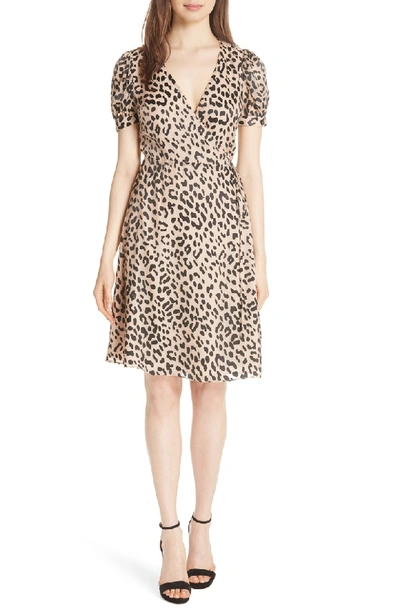 Shop Alice And Olivia Puff Sleeve Wrap Dress In Leopard/ Sand