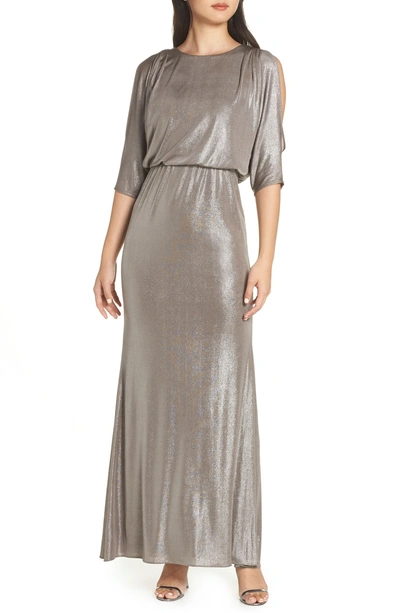 Shop Adrianna Papell Foiled Jersey Gown In Silver