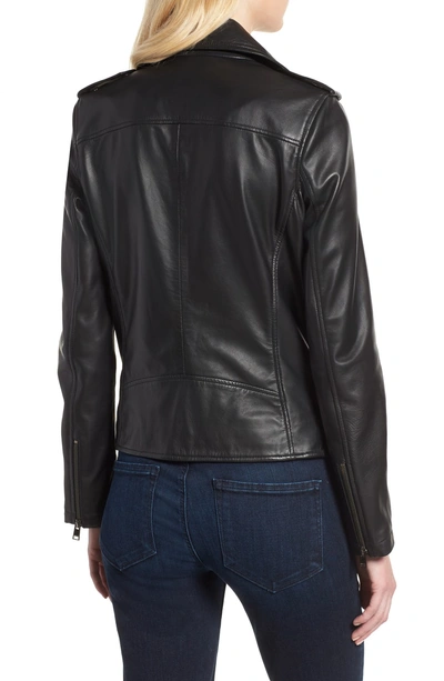 Shop Lamarque Belted Leather Biker Jacket In Black