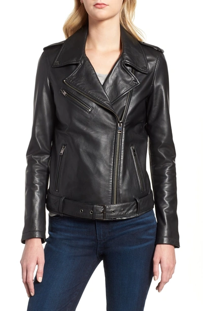 Shop Lamarque Belted Leather Biker Jacket In Black