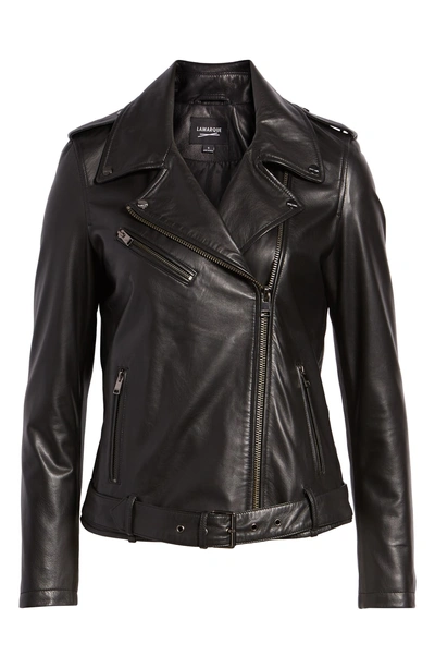 Shop Lamarque Belted Leather Biker Jacket In Black