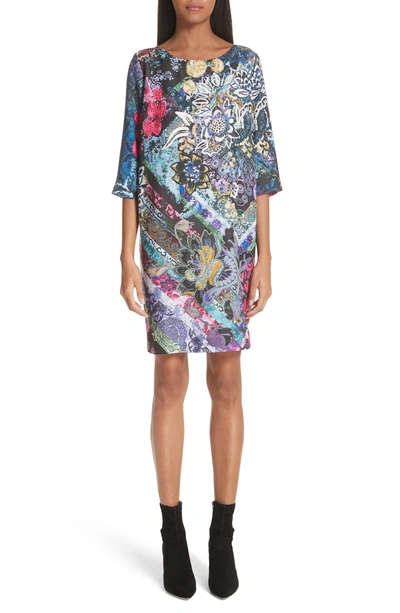 Shop Fuzzi Floral Patchwork Print Tunic Dress In Nero