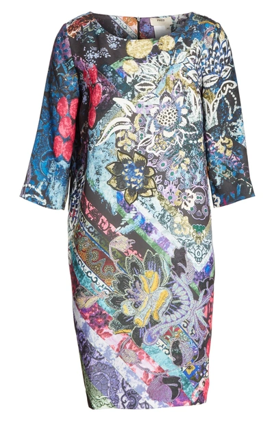 Shop Fuzzi Floral Patchwork Print Tunic Dress In Nero
