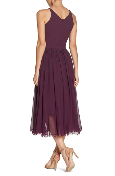 Shop Dress The Population Alicia Mixed Media Midi Dress In Plum