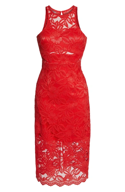 Shop Nsr Erin Lace Midi Sheath Dress In Red