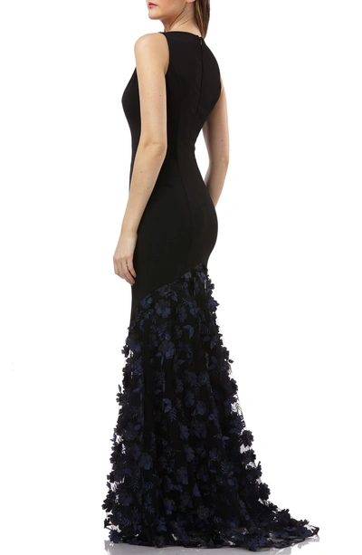 Shop Carmen Marc Valvo Infusion 3d Floral Skirt Mermaid Gown In Black/ Navy