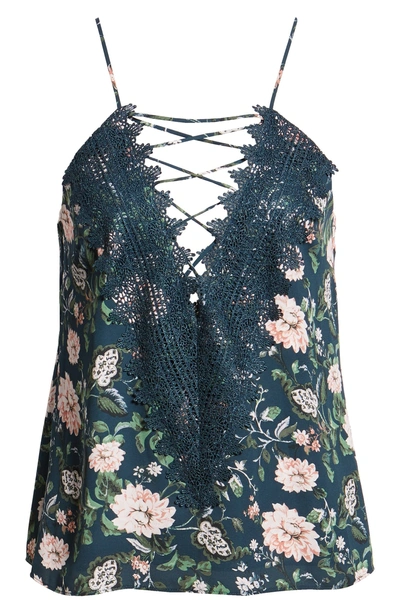 Shop Wayf Posie Strappy Camisole In Dusty Teal Floral