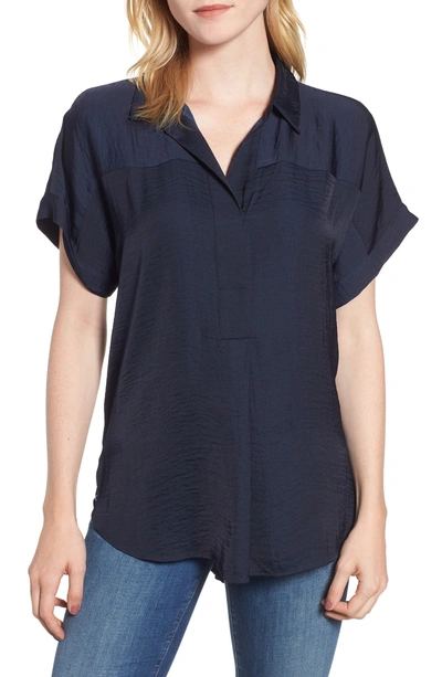 Shop Vince Camuto Hammered Satin Blouse In Classic Navy