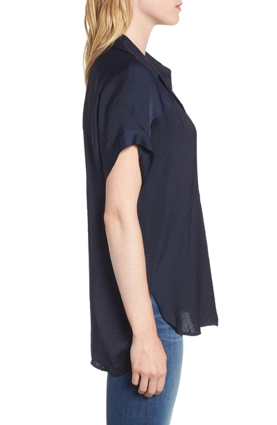 Shop Vince Camuto Hammered Satin Blouse In Classic Navy
