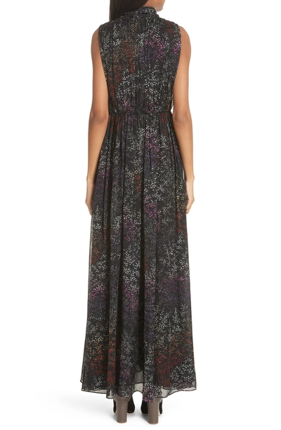 Shop Co Floral Print Tie Neck Silk Dress In Black/ Multi