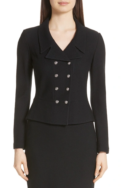 Shop St John Gail Knit Double Breasted Jacket In Caviar