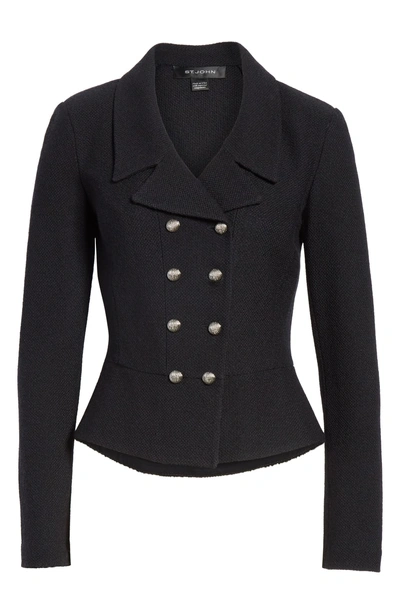 Shop St John Gail Knit Double Breasted Jacket In Caviar