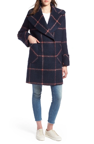 Shop Kendall + Kylie Oversize Collar Coat In Navy Plaid