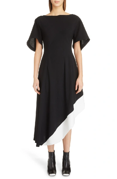 Shop Loewe Asymmetrical Contrast Hem Dress In Black/ White