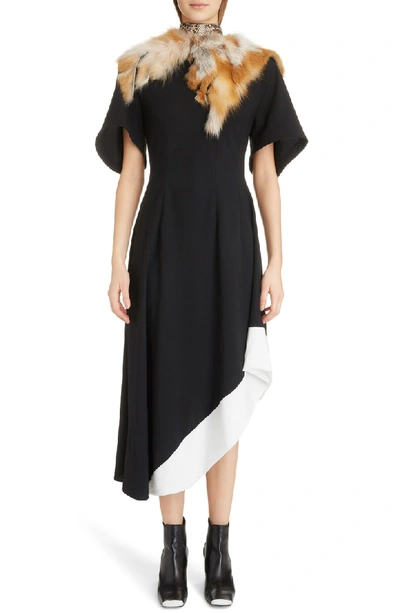 Shop Loewe Asymmetrical Contrast Hem Dress In Black/ White