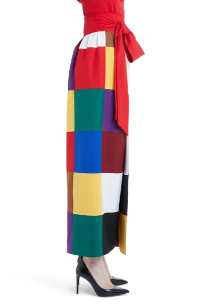 Shop Sara Battaglia Colorblock Stretch Wool Wrap Skirt In Multi