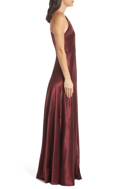 Shop Jenny Yoo Cameron Halter Neck Satin Back Gown In Hibiscus