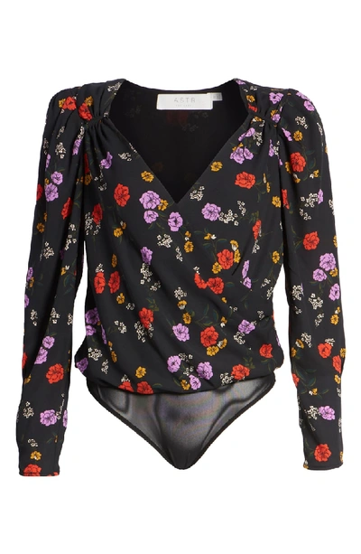 Shop Astr Wrap Bodysuit In Black Multi Floral