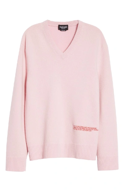Shop Calvin Klein 205w39nyc Logo Wool & Cotton Sweater In Cherry Blossom