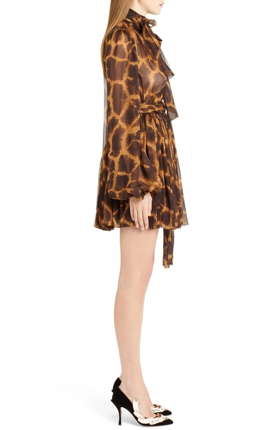 Shop Dolce & Gabbana Giraffe Print Silk Dress In Brown