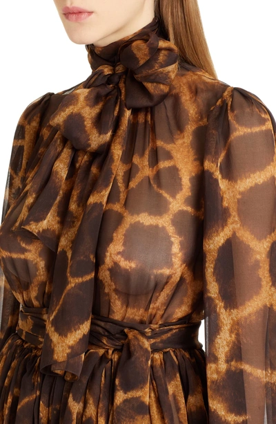 Shop Dolce & Gabbana Giraffe Print Silk Dress In Brown