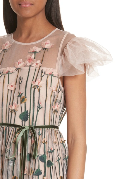 Shop Red Valentino Floral Embroidered Dress In Nude