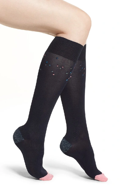 Shop Hysteria By Happy Socks Madda Sequin Knee High Socks In Dark Blue