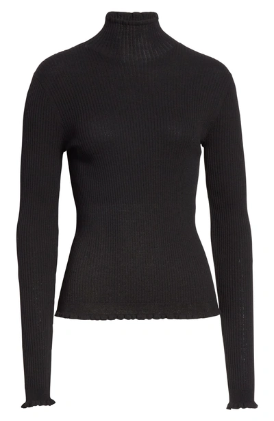 Shop Vince Lettuce Edge Mock Neck Merino Wool Sweater In Black