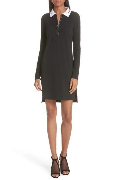 Shop Alexander Wang T Logo Collar Pique Polo Dress In Black/ Black