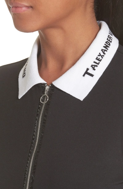 Shop Alexander Wang T Logo Collar Pique Polo Dress In Black/ Black