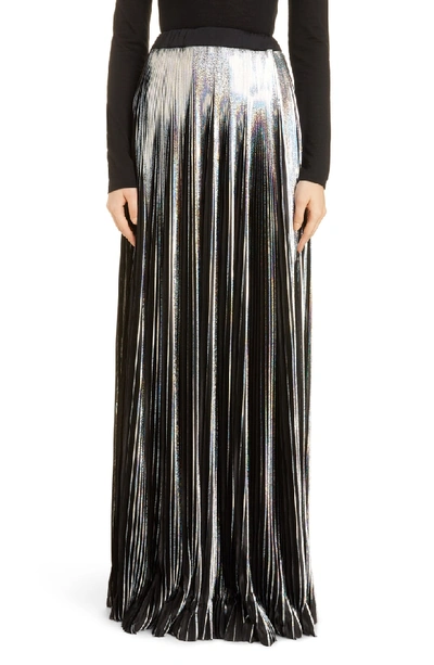 Shop Balmain Hologram Plisse Jersey Maxi Skirt In Hologramme / Noir