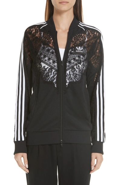 Shop Stella Mccartney Lace Inset Adidas Track Jacket In Black