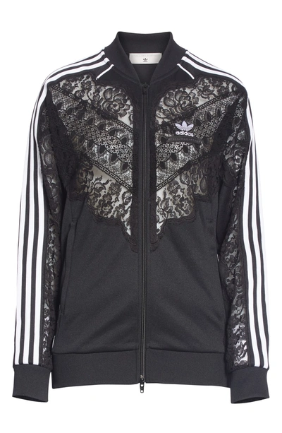 Shop Stella Mccartney Lace Inset Adidas Track Jacket In Black