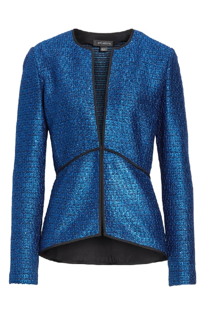 Shop St John Luster Sequin Knit Jacket In Cobalt Multi