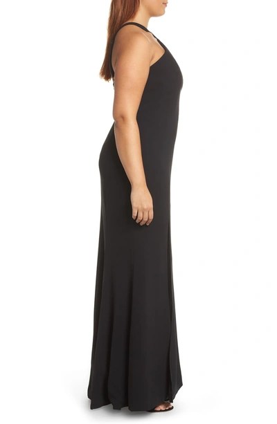 Shop Dress The Population Brianna Halter Style Trumpet Gown In Black