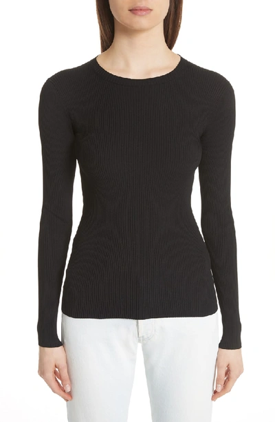 Shop Balenciaga Back Logo Ribbed Sweater In Black