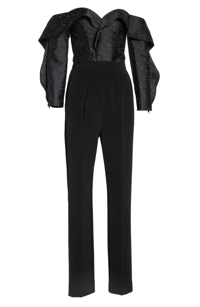 Shop Self-portrait Midnight Jacquard Jumpsuit In Black