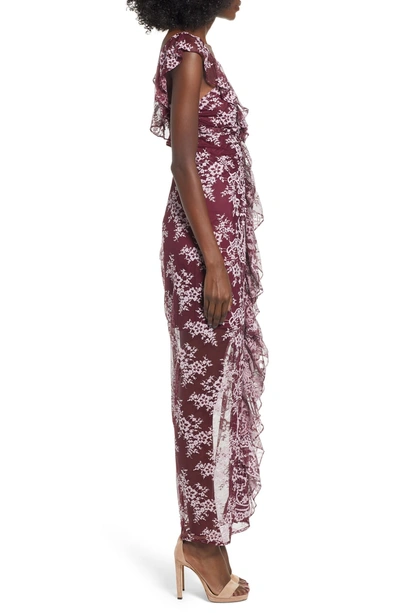 Shop Wayf Marie Ruffle Maxi Dress In Burgundy Lace