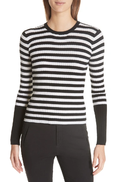 Shop Atm Anthony Thomas Melillo Stripe Rib Merino Wool Sweater In Black/ White Stripe
