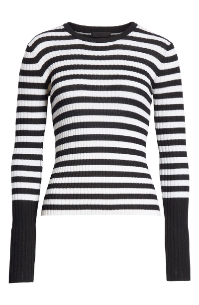 Shop Atm Anthony Thomas Melillo Stripe Rib Merino Wool Sweater In Black/ White Stripe