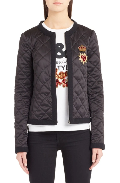 Shop Dolce & Gabbana Sacred Heart Quilted Jacket In Black