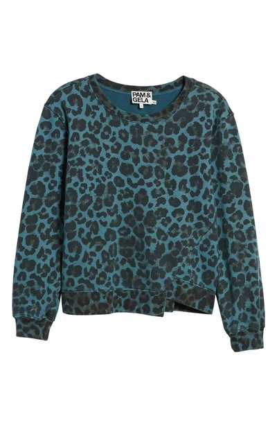 Shop Pam & Gela Leopard Offset Hem Sweatshirt In Natural Leopard Print