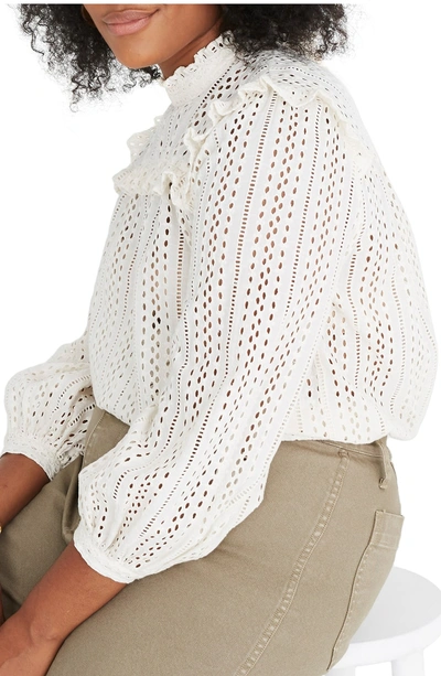 Eyelet Ruffle Mock Neck Top In Cloud Lining