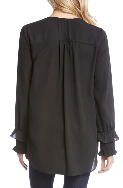 Shop Karen Kane Smocked Sleeve Crossover Top In Black