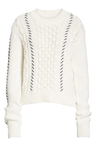 Shop La Ligne Cotton Fisherman Sweater In White Navy