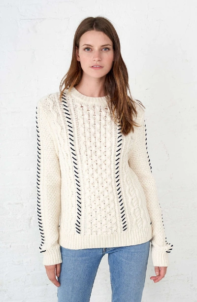 Shop La Ligne Cotton Fisherman Sweater In White Navy