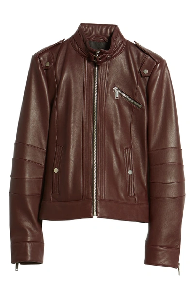 Shop Andrew Marc Smooth Leather Moto Jacket In Bordeaux